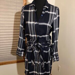 Lucky Brand Navy and White Plaid Tie Shirt Dress